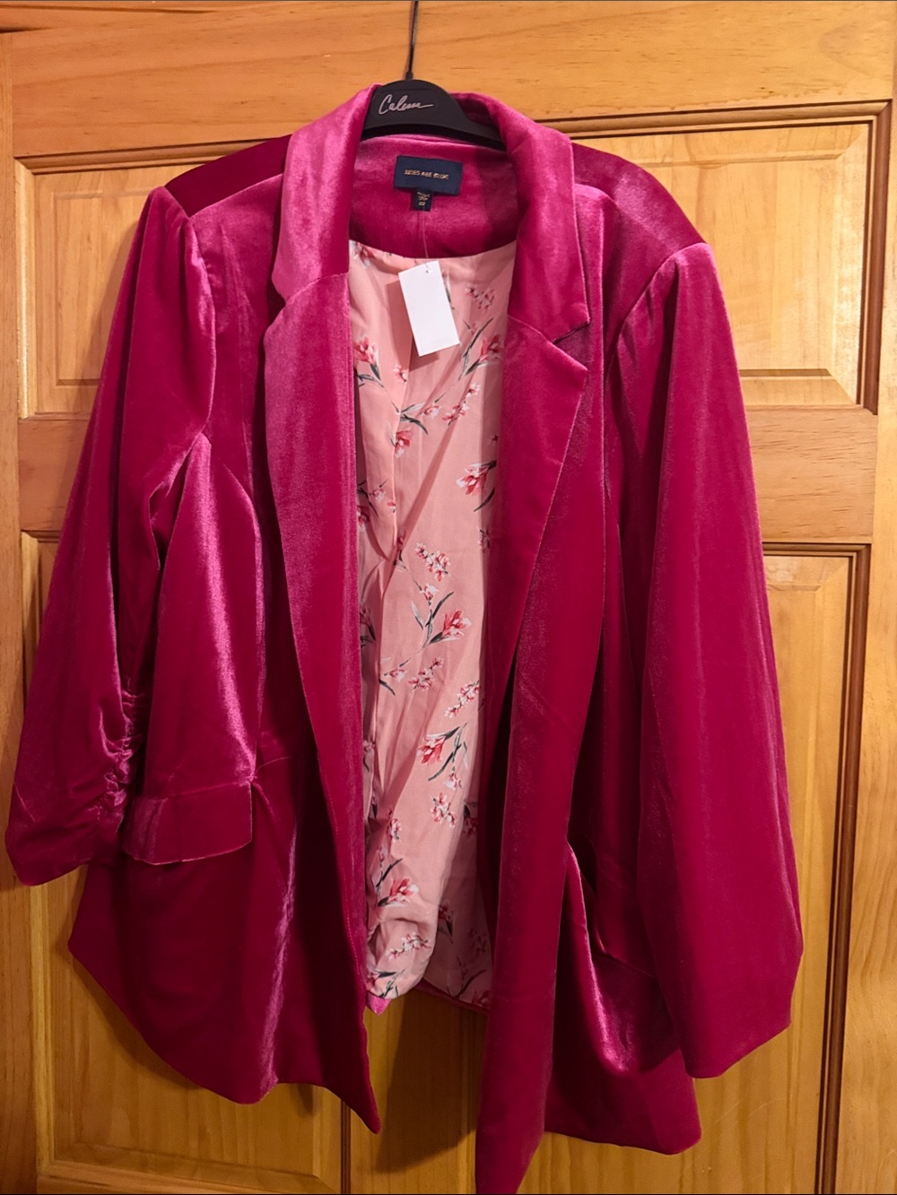 Skies Are Blue Velvet Blazer in Fuchsia